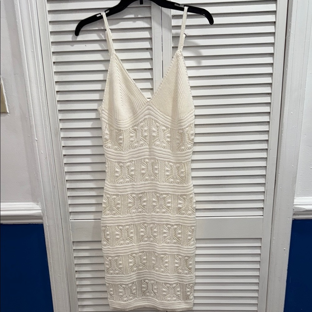 Olive & Oak Ivory Crochet Mini Dress V neck Medium
